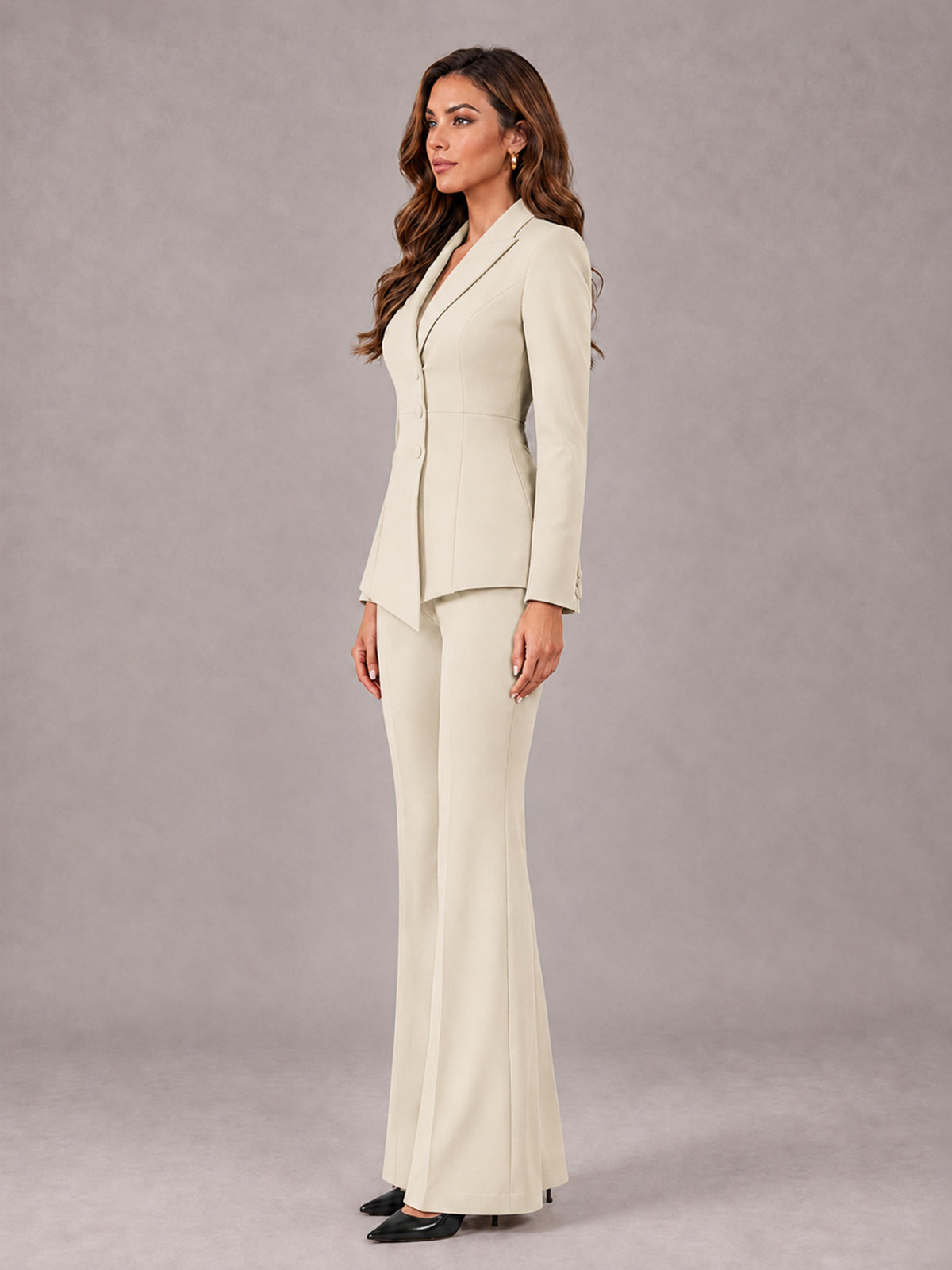Cream 2 Pieces Tailored Fit Blazer and Pants Women's Suits