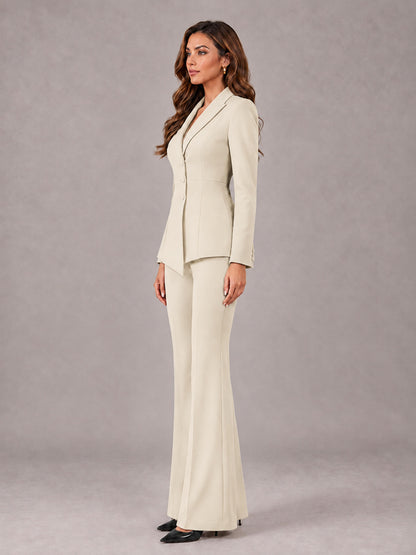 Cream 2 Pieces Tailored Fit Blazer and Pants Women's Suits