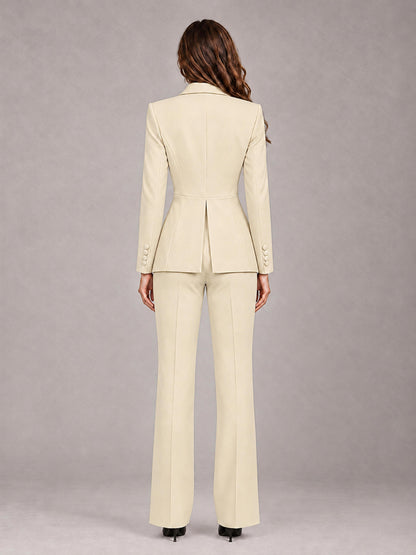 Cream 2 Pieces Tailored Fit Blazer and Pants Women's Suits