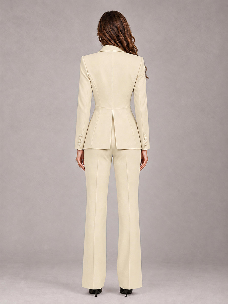Cream 2 Pieces Tailored Fit Blazer and Pants Women's Suits