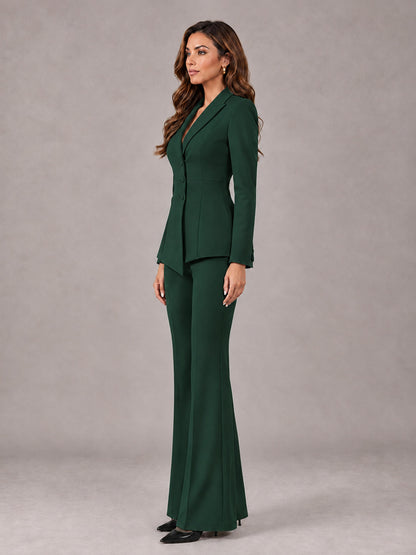 Dark Green 2 Pieces Tailored Fit Blazer and Pants Women's Suits