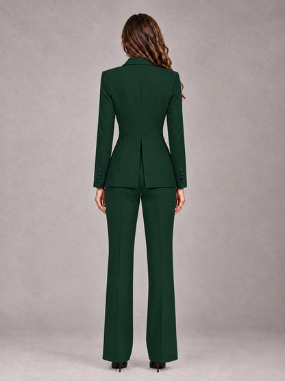 Dark Green 2 Pieces Tailored Fit Blazer and Pants Women's Suits