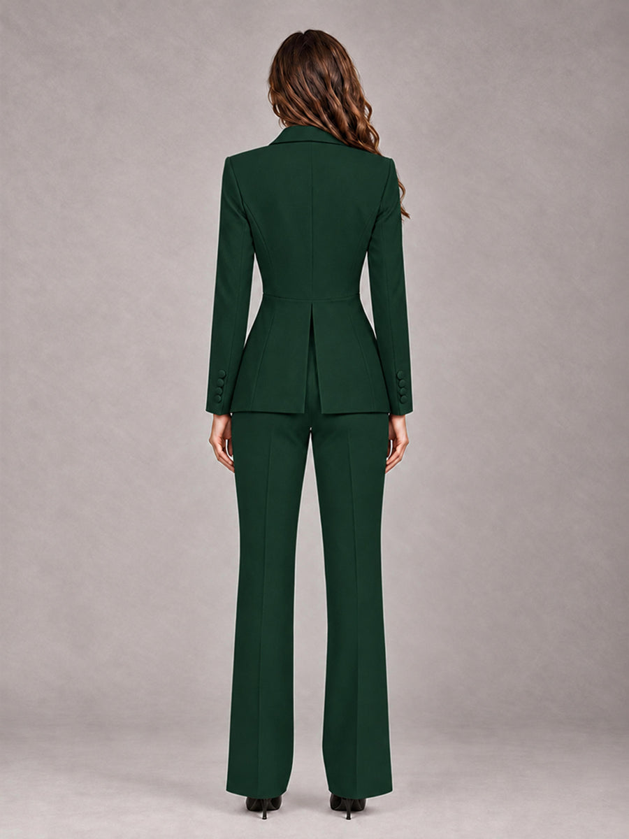 Dark Green 2 Pieces Tailored Fit Blazer and Pants Women's Suits