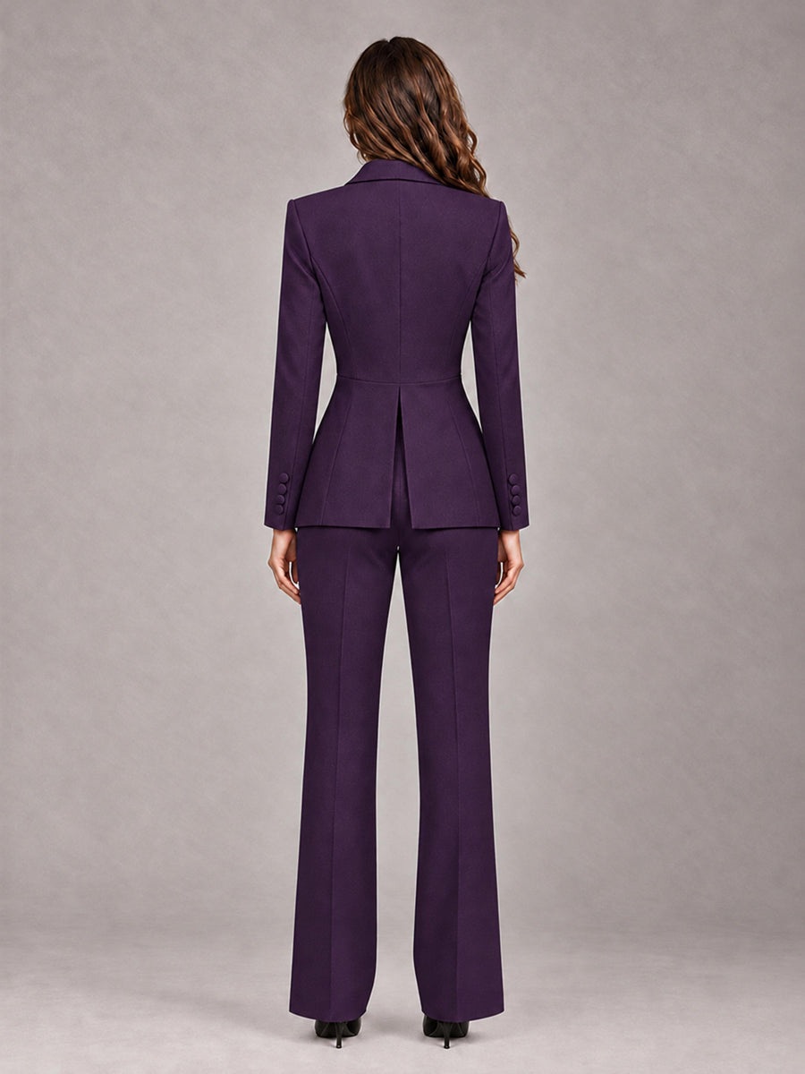 Dark Purple 2 Pieces Tailored Fit Blazer and Pants Women's Suits