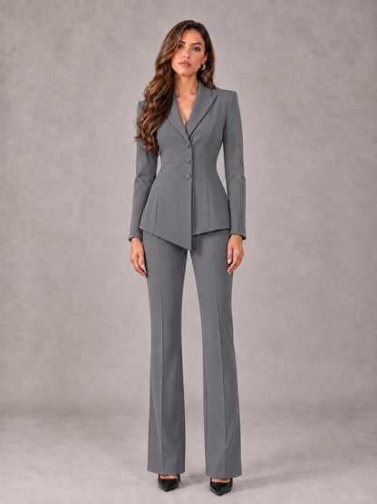 Gray 2 Pieces Tailored Fit Blazer and Pants Women's Suits