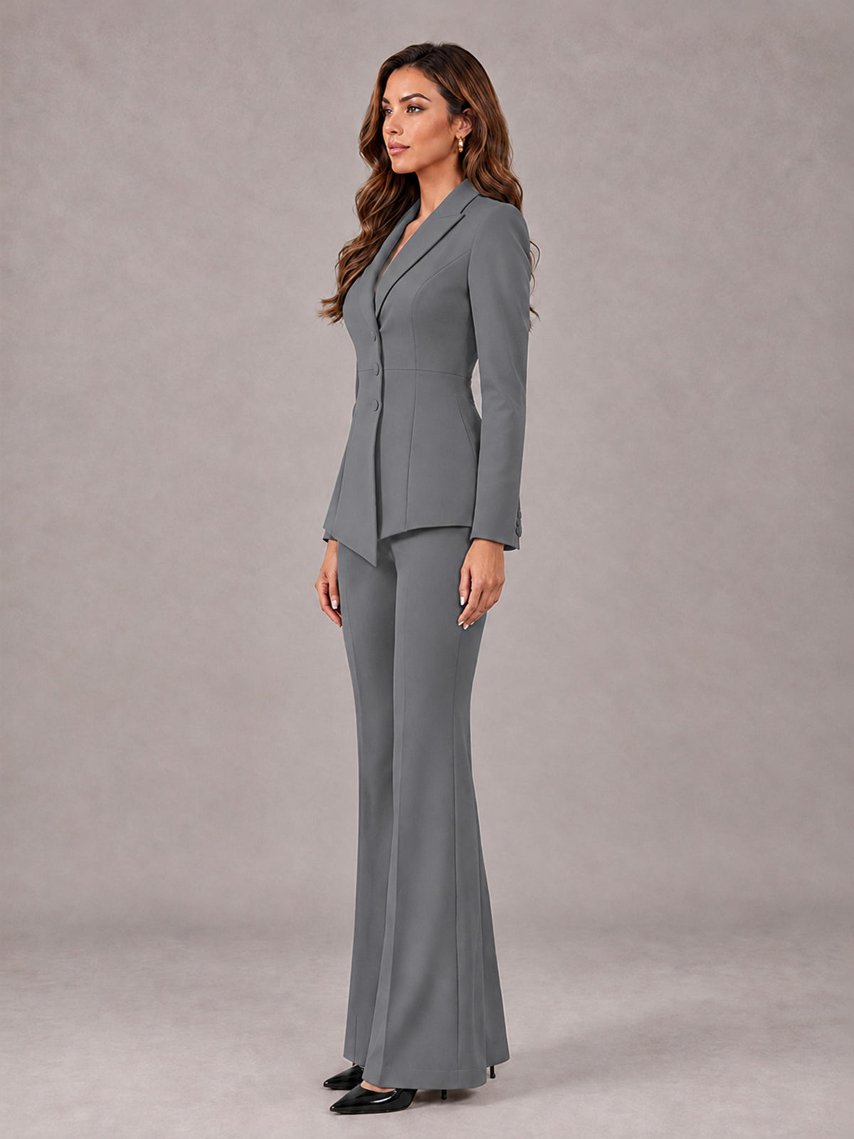Gray 2 Pieces Tailored Fit Blazer and Pants Women's Suits
