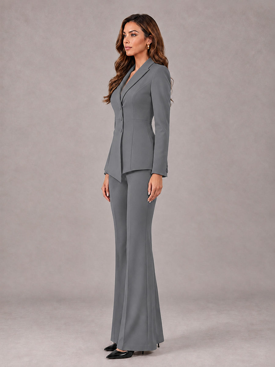 Gray 2 Pieces Tailored Fit Blazer and Pants Women's Suits