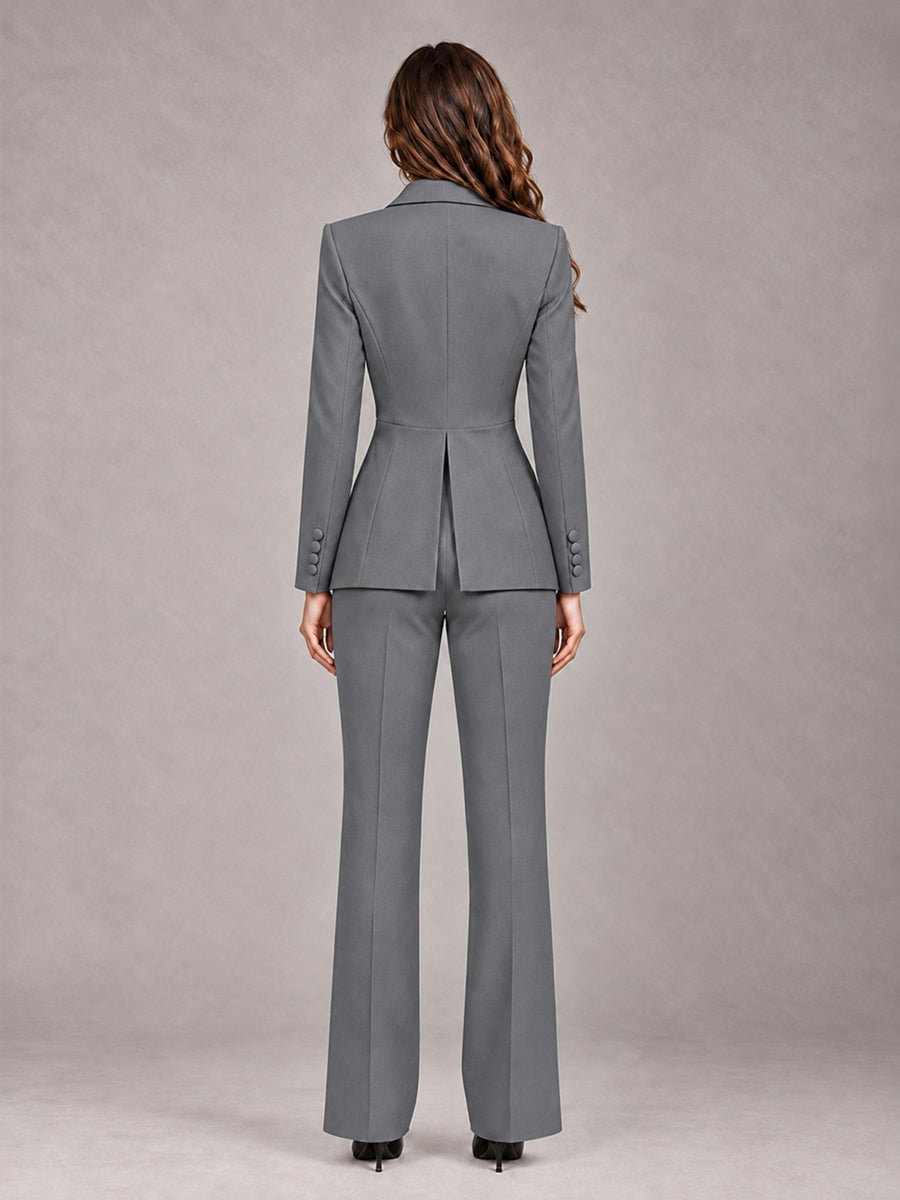 Gray 2 Pieces Tailored Fit Blazer and Pants Women's Suits