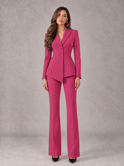 Hot Pink 2 Pieces Tailored Fit Blazer and Pants Women's Suits