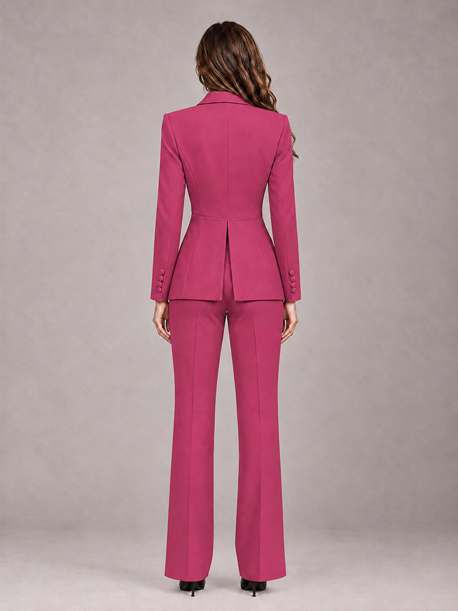 Hot Pink 2 Pieces Tailored Fit Blazer and Pants Women's Suits