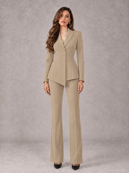 Khaki 2 Pieces Tailored Fit Blazer and Pants Women's Suits