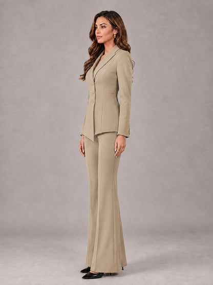 Khaki 2 Pieces Tailored Fit Blazer and Pants Women's Suits