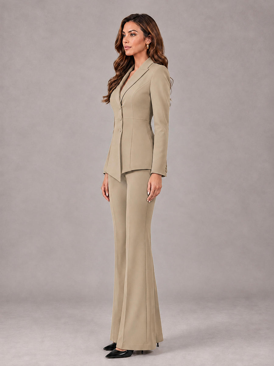 Khaki 2 Pieces Tailored Fit Blazer and Pants Women's Suits