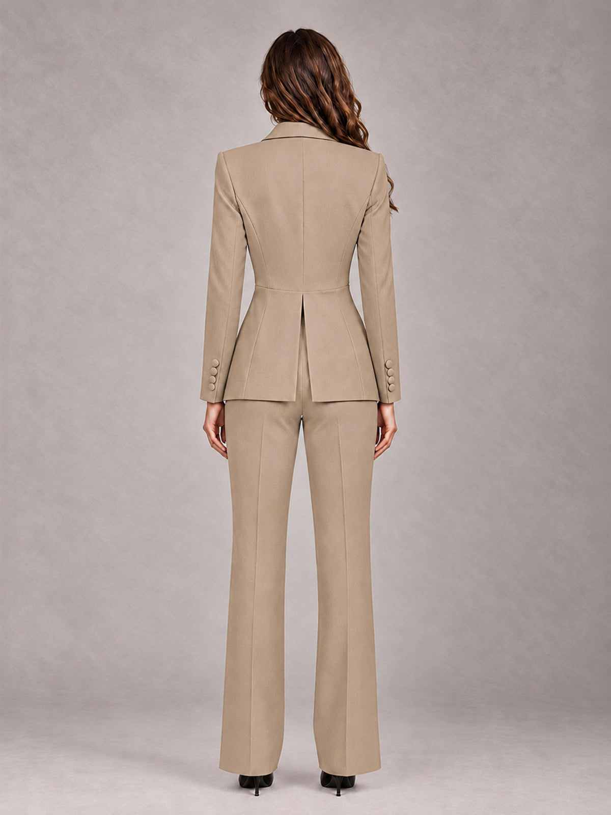 Khaki 2 Pieces Tailored Fit Blazer and Pants Women's Suits