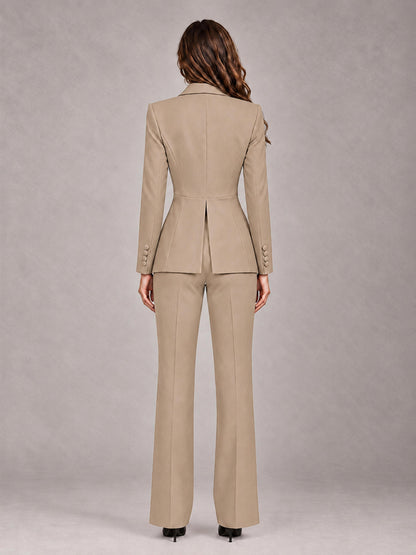 Khaki 2 Pieces Tailored Fit Blazer and Pants Women's Suits