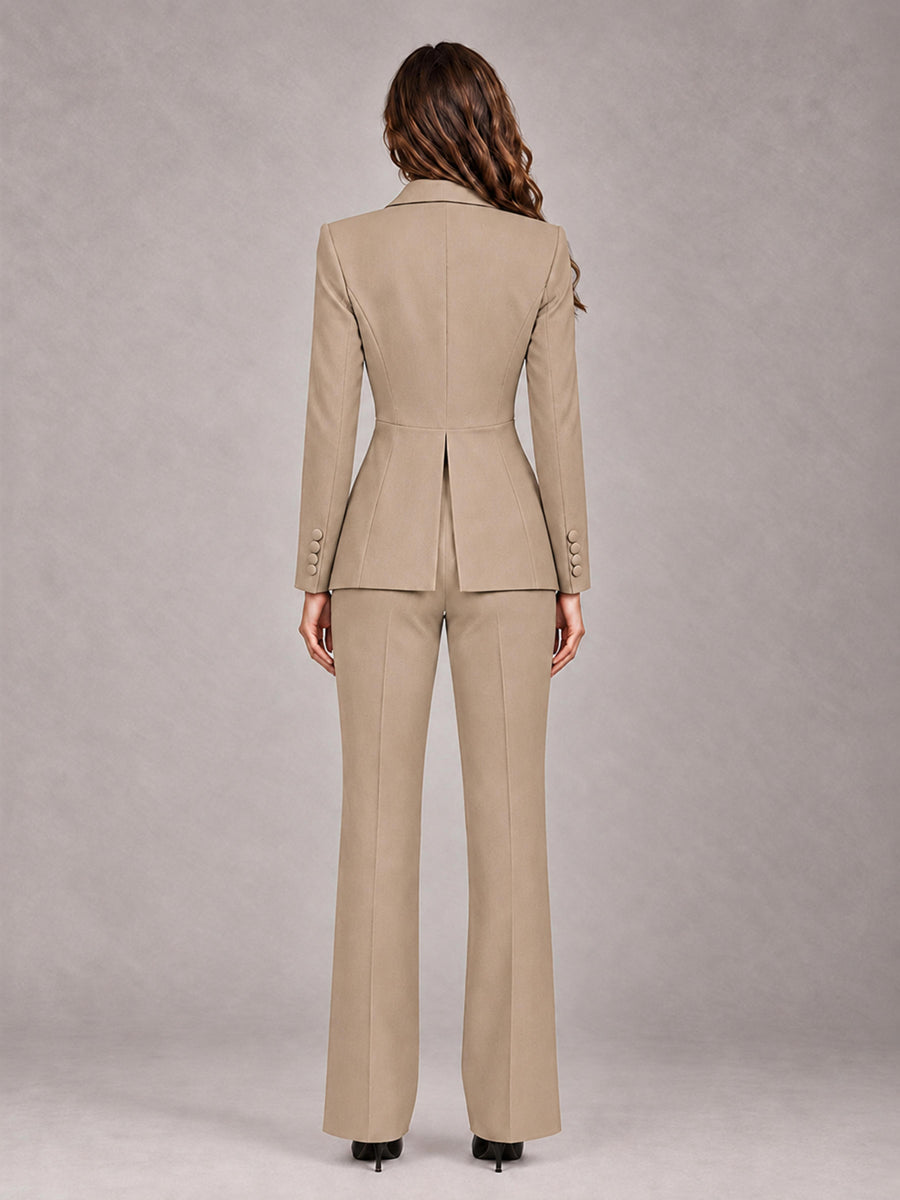 Khaki 2 Pieces Tailored Fit Blazer and Pants Women's Suits
