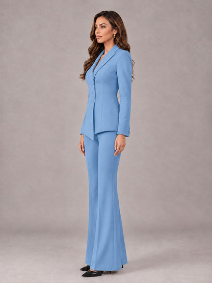 Light Blue 2 Pieces Tailored Fit Blazer and Pants Women's Suits