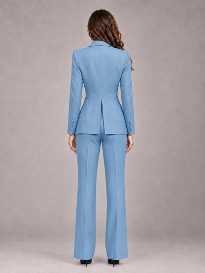 Light Blue 2 Pieces Tailored Fit Blazer and Pants Women's Suits
