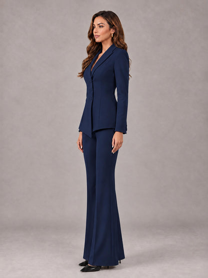 Navy Blue 2 Pieces Tailored Fit Blazer and Pants Women's Suits