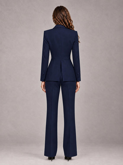 Navy Blue 2 Pieces Tailored Fit Blazer and Pants Women's Suits