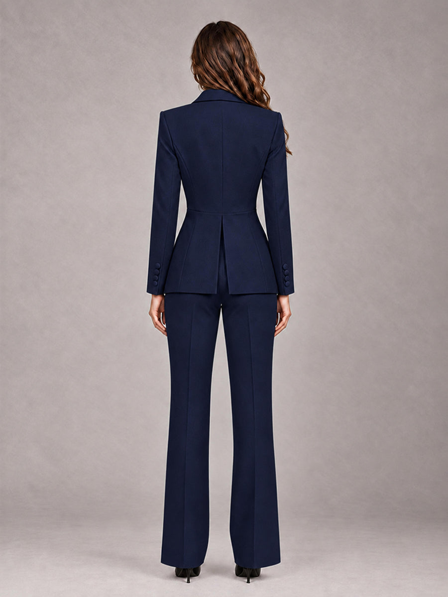 Navy Blue 2 Pieces Tailored Fit Blazer and Pants Women's Suits