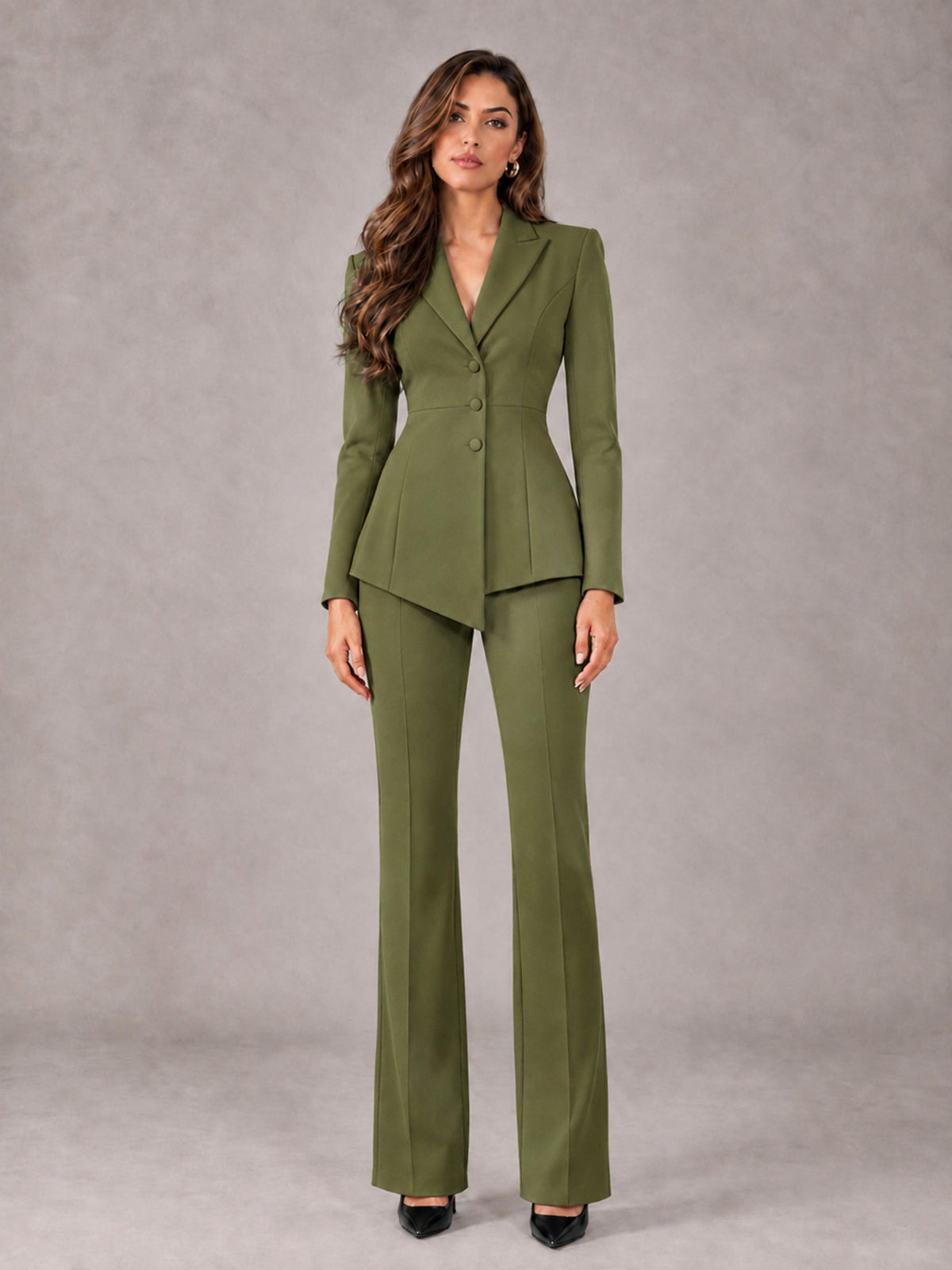 Olive Green 2 Pieces Tailored Fit Blazer and Pants Women's Suits