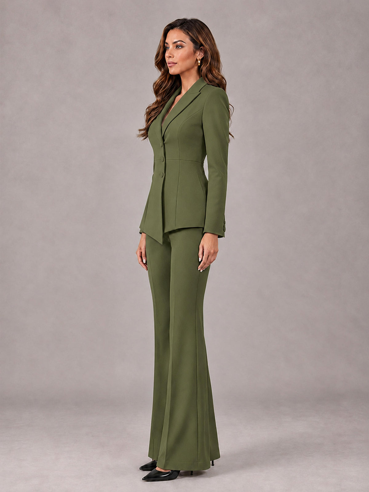 Olive Green 2 Pieces Tailored Fit Blazer and Pants Women's Suits