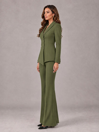 Olive Green 2 Pieces Tailored Fit Blazer and Pants Women's Suits