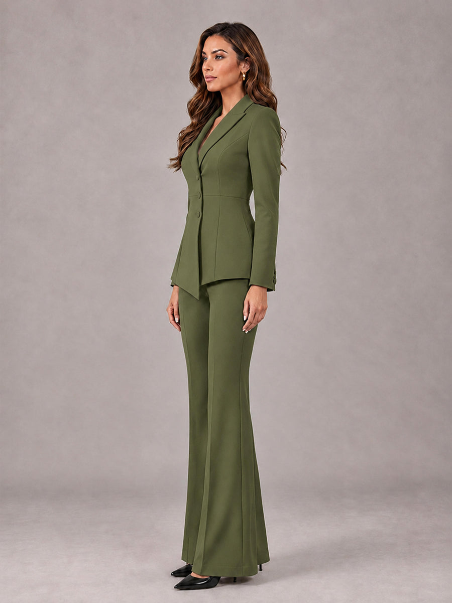 Olive Green 2 Pieces Tailored Fit Blazer and Pants Women's Suits