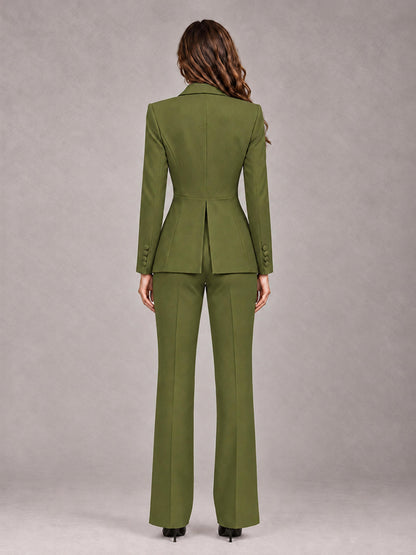 Olive Green 2 Pieces Tailored Fit Blazer and Pants Women's Suits