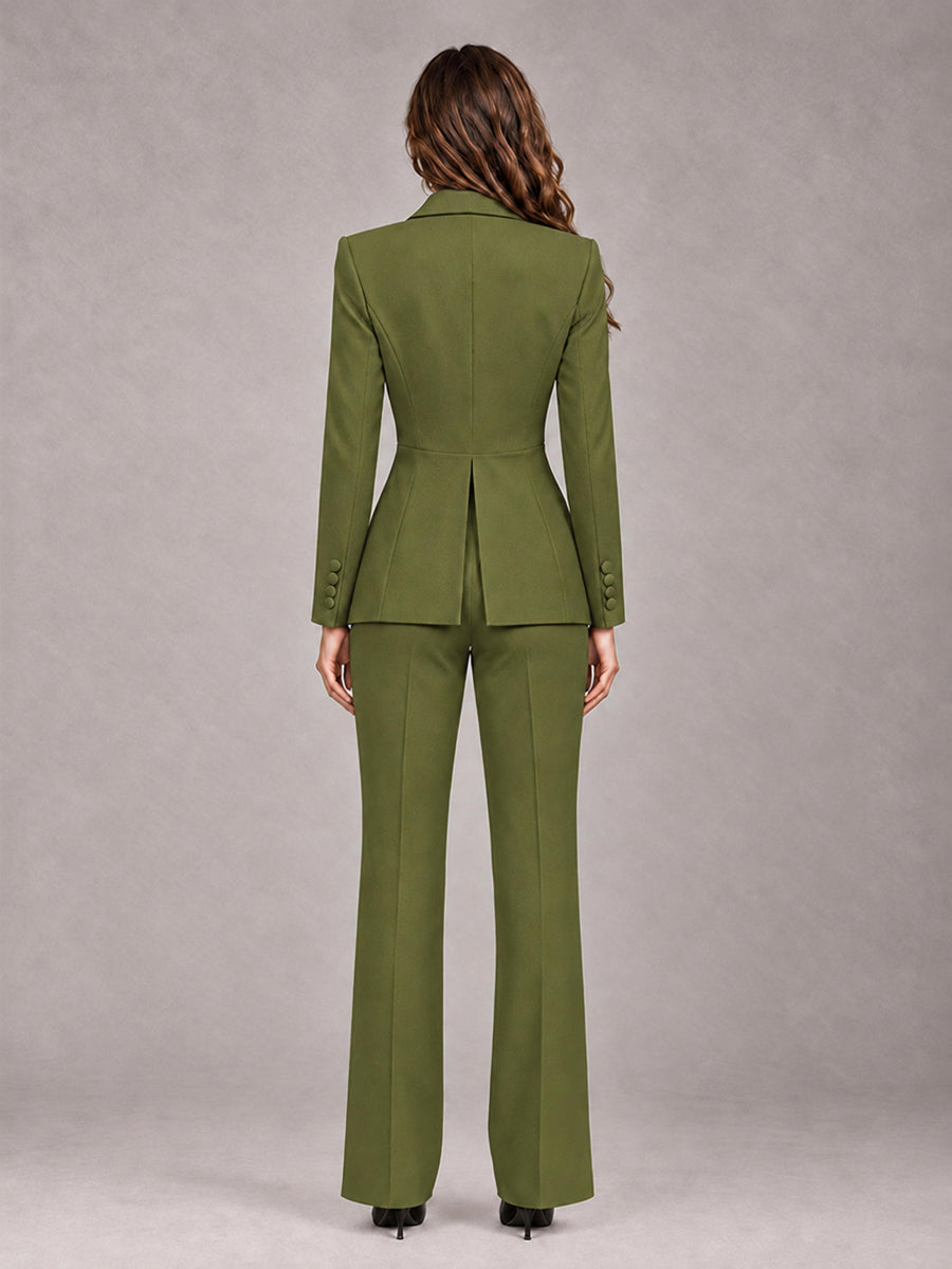 Olive Green 2 Pieces Tailored Fit Blazer and Pants Women's Suits