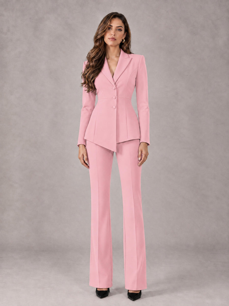 Pink 2 Pieces Tailored Fit Blazer and Pants Women's Suits