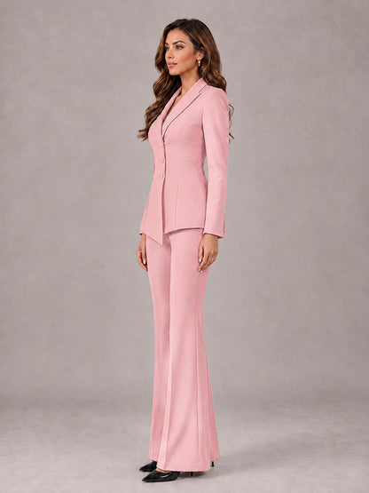 Pink 2 Pieces Tailored Fit Blazer and Pants Women's Suits