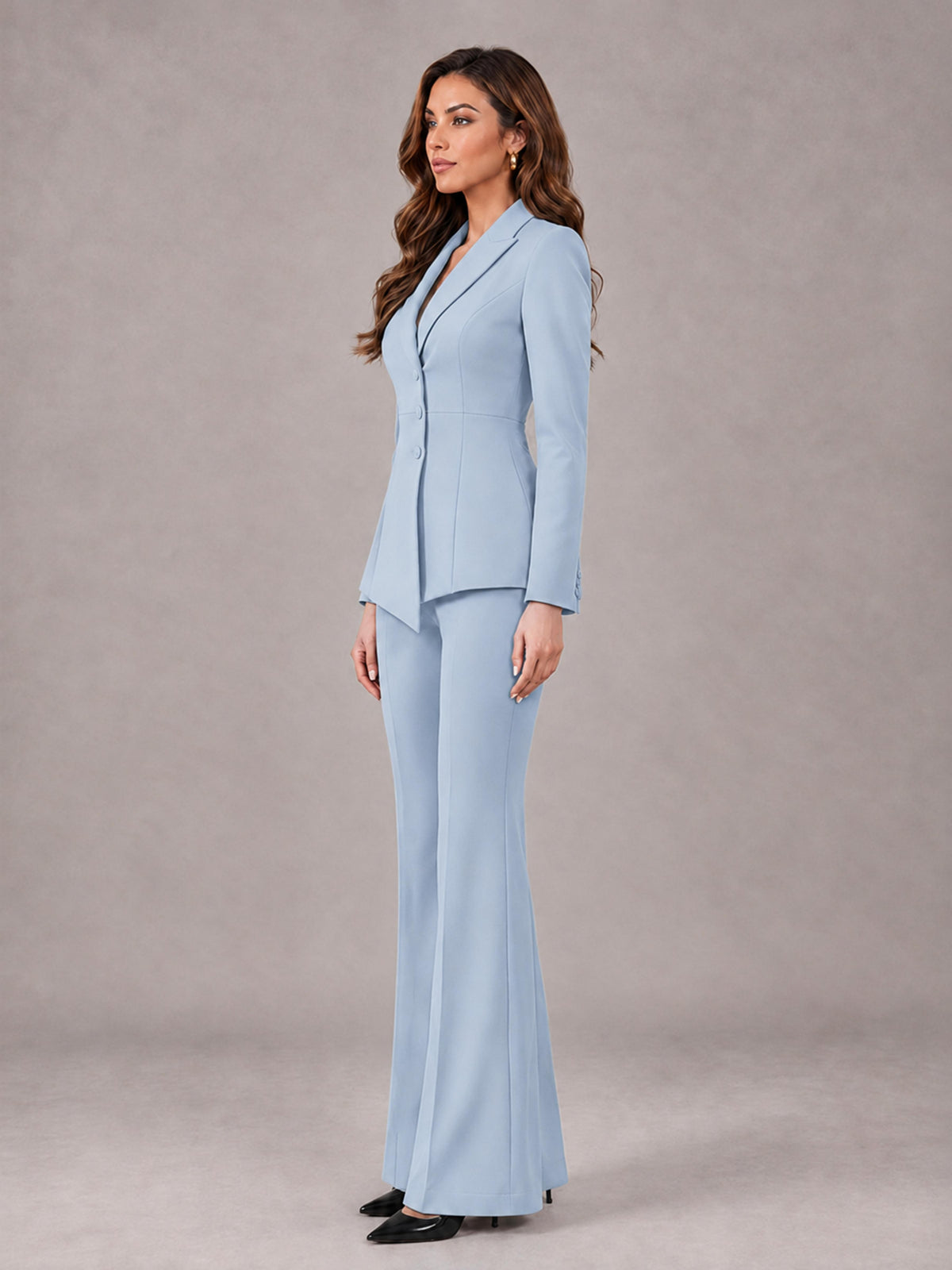 Powder Blue 2 Pieces Tailored Fit Blazer and Pants Women's Suits