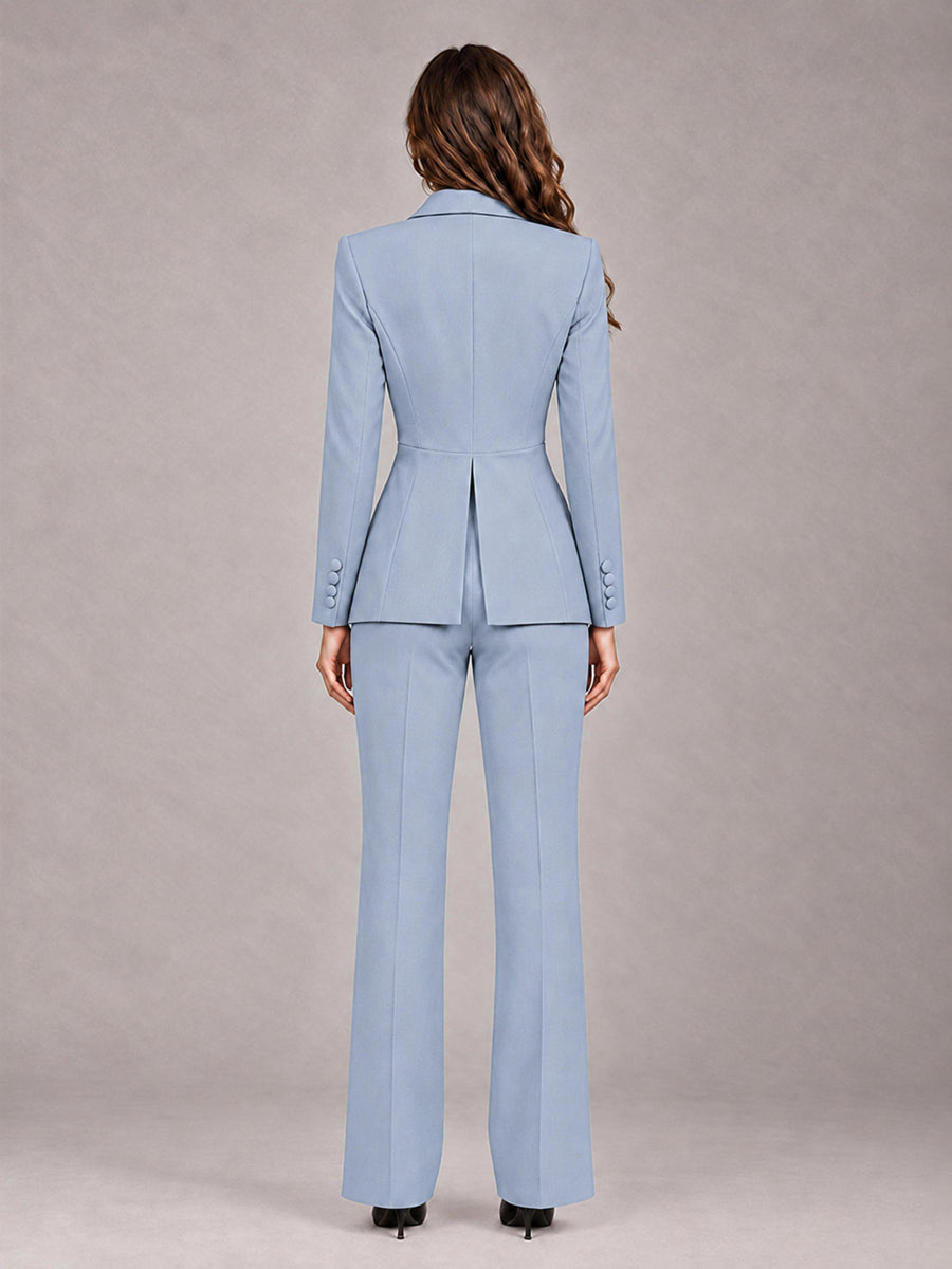 Powder Blue 2 Pieces Tailored Fit Blazer and Pants Women's Suits