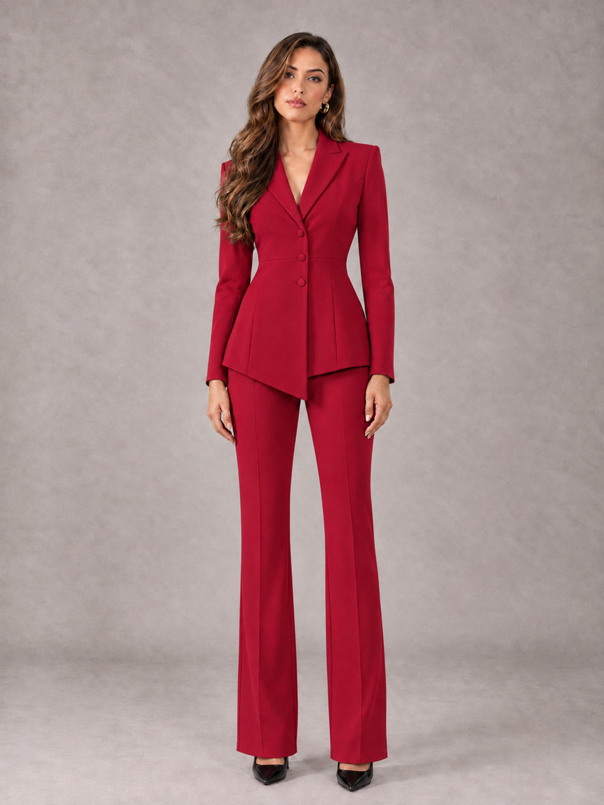 Red 2 Pieces Tailored Fit Blazer and Pants Women's Suits