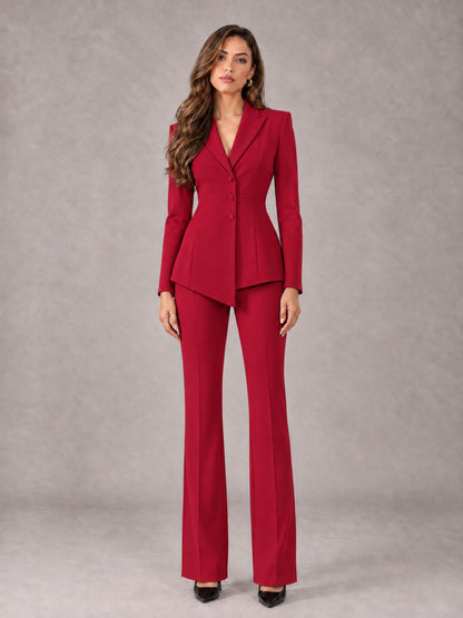 Red 2 Pieces Tailored Fit Blazer and Pants Women's Suits
