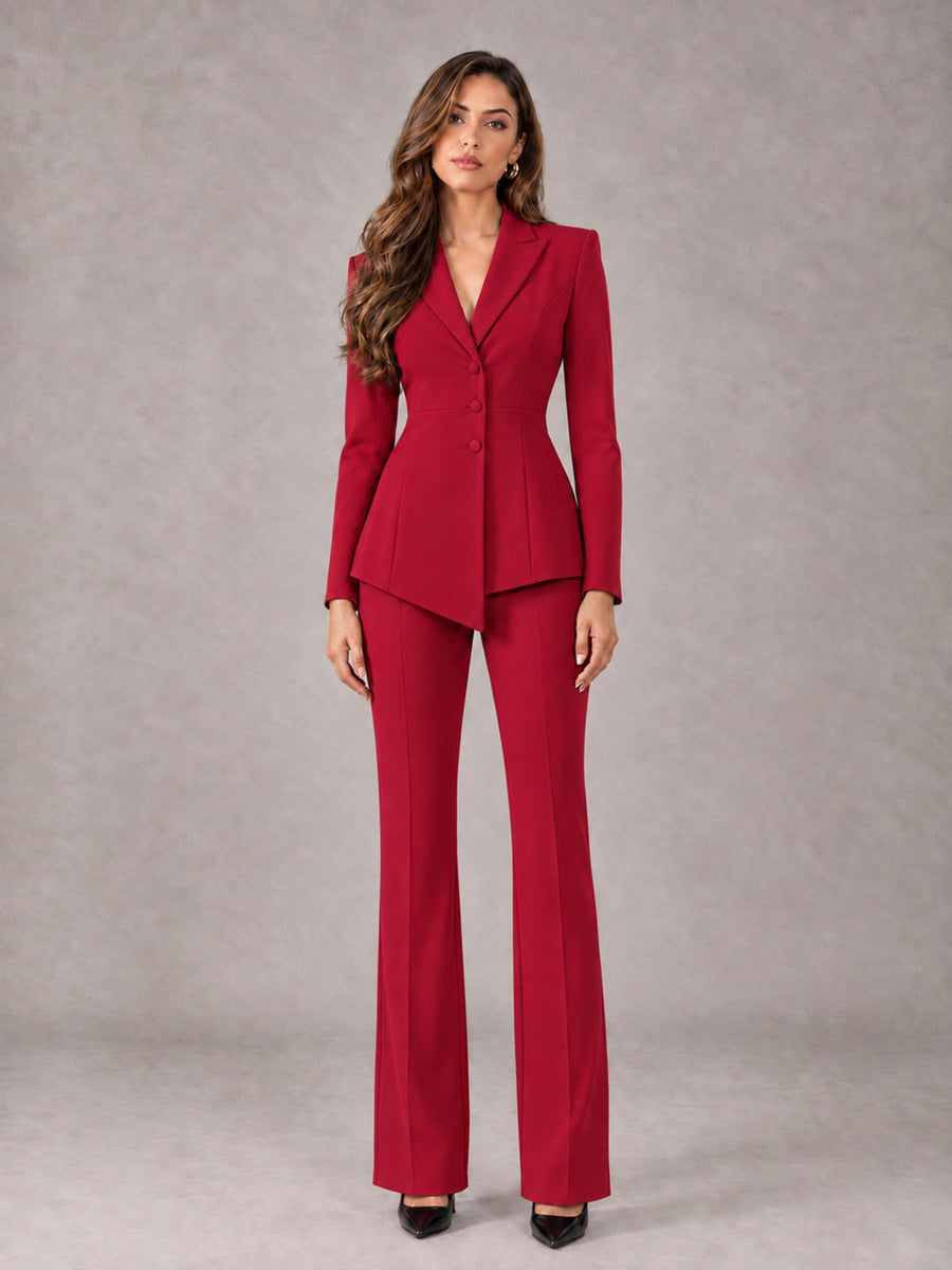 Red 2 Pieces Tailored Fit Blazer and Pants Women's Suits