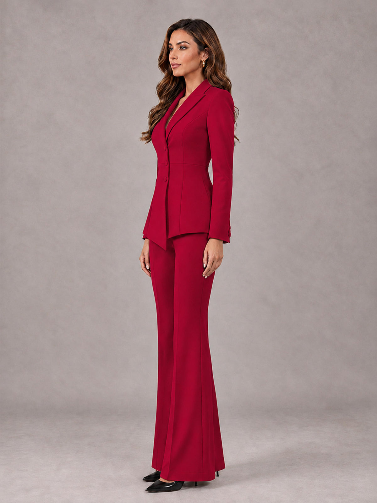 Red 2 Pieces Tailored Fit Blazer and Pants Women's Suits
