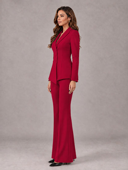 Red 2 Pieces Tailored Fit Blazer and Pants Women's Suits
