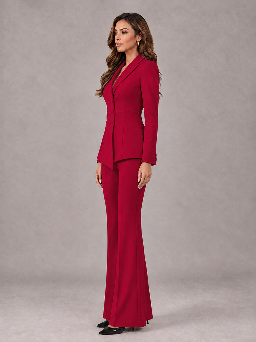Red 2 Pieces Tailored Fit Blazer and Pants Women's Suits