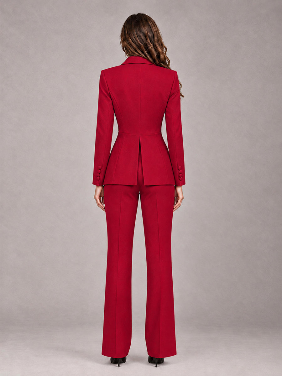 Red 2 Pieces Tailored Fit Blazer and Pants Women's Suits