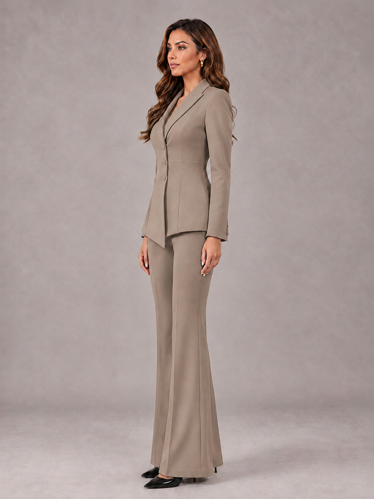 Taupe 2 Pieces Tailored Fit Blazer and Pants Women's Suits