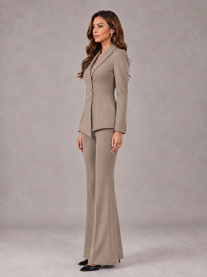 Taupe 2 Pieces Tailored Fit Blazer and Pants Women's Suits