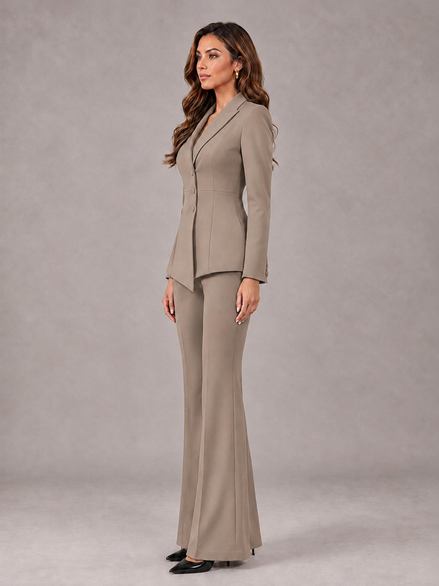 Taupe 2 Pieces Tailored Fit Blazer and Pants Women's Suits