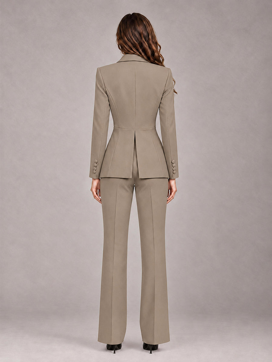 Taupe 2 Pieces Tailored Fit Blazer and Pants Women's Suits