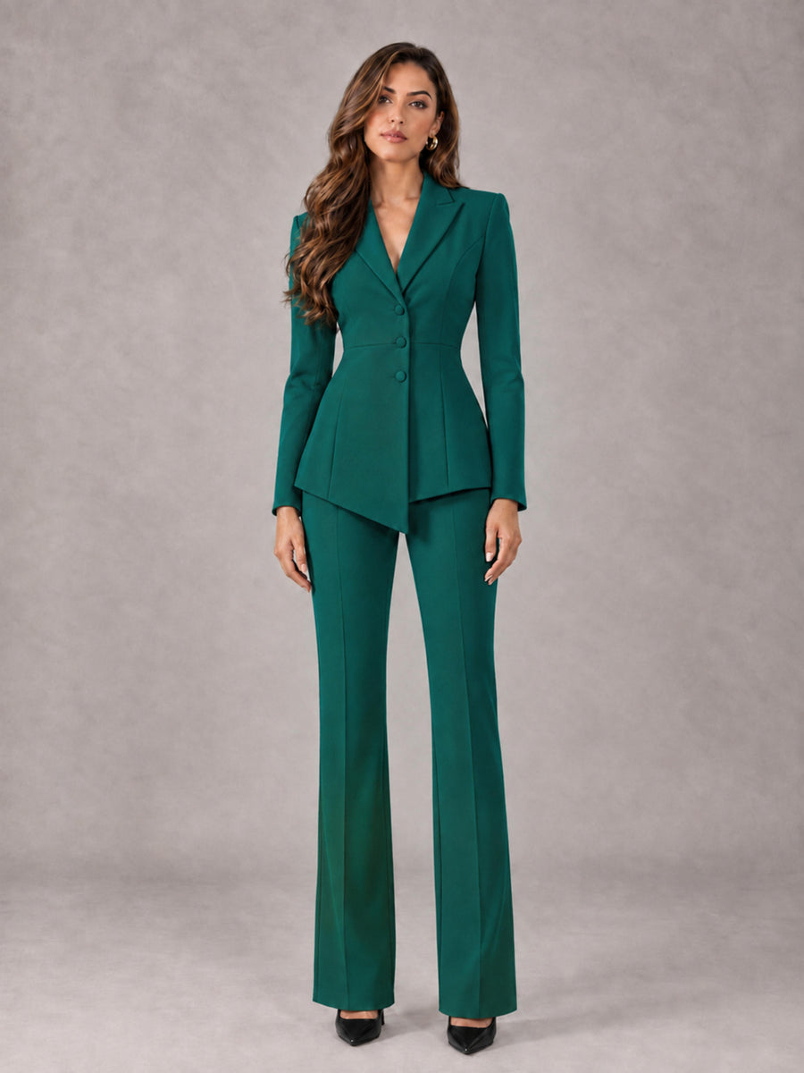 Teal 2 Pieces Tailored Fit Blazer and Pants Women's Suits