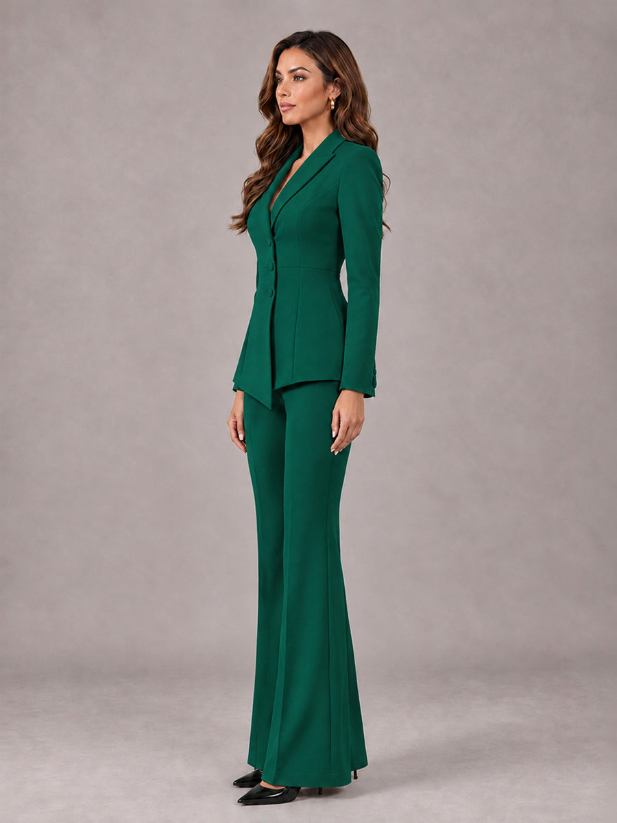 Teal 2 Pieces Tailored Fit Blazer and Pants Women's Suits