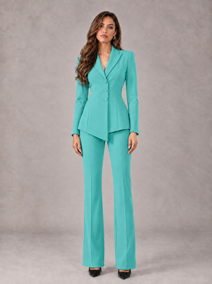 Turquoise 2 Pieces Tailored Fit Blazer and Pants Women's Suits