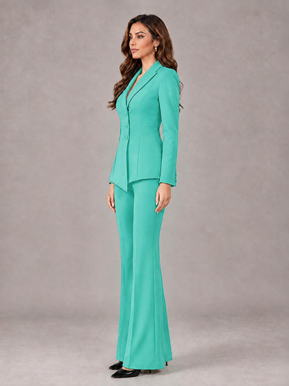 Turquoise 2 Pieces Tailored Fit Blazer and Pants Women's Suits